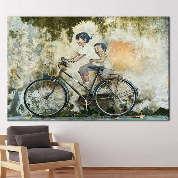Graffiti Art Canvas, Modern Canvas Art, Abstract Canvas Art, Fashion Art Canvas, Penang Malaysia Art, Children On Bike Canvas Art, Canvas Wall Decor - 4P-Gallery Wrapped