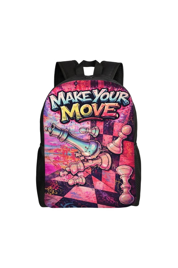 Graffiti Art Chess Backpack Full Front Print Travel Laptop Bag for Men and Women