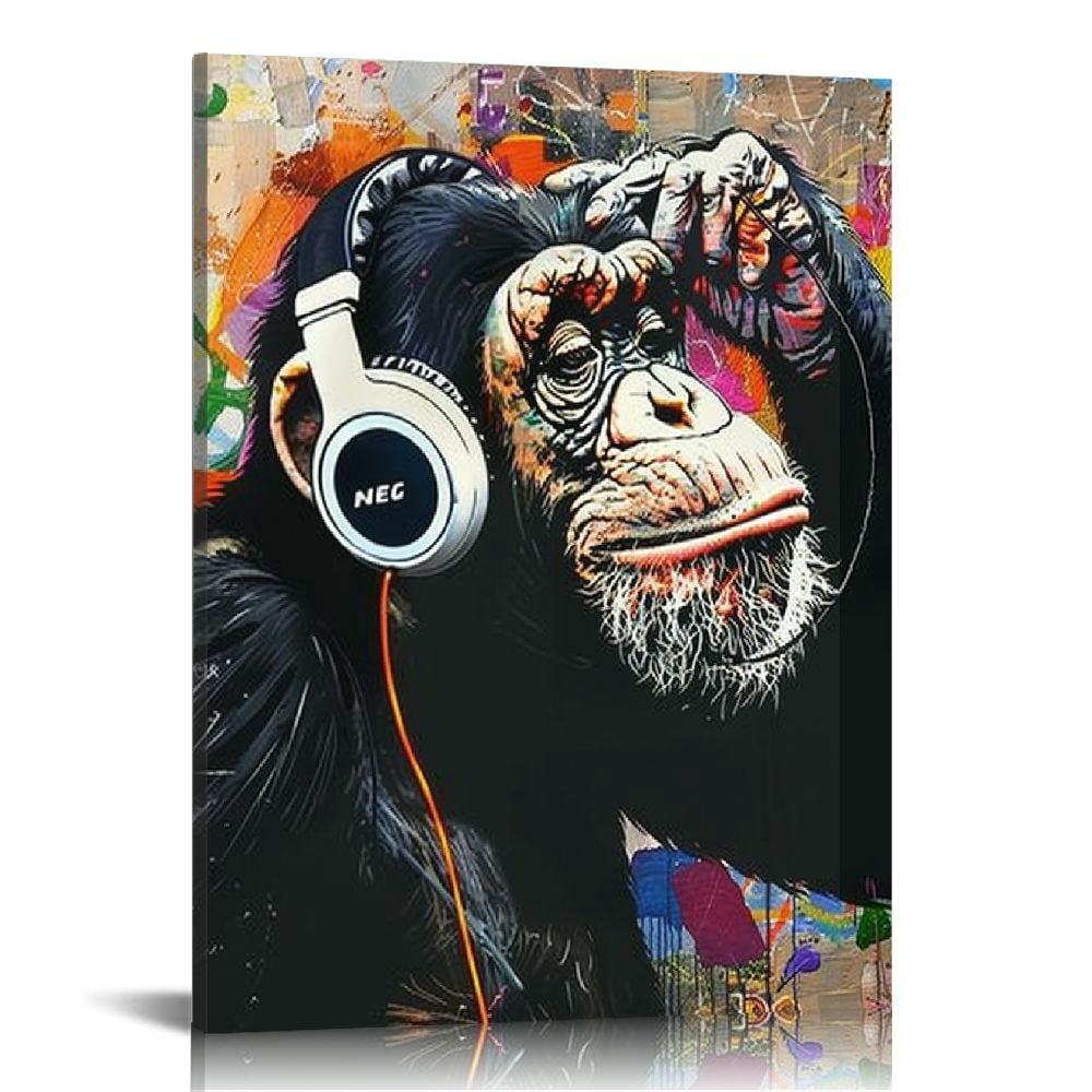 Graffiti Art Monkey Listening to Music Fun Animal Images with