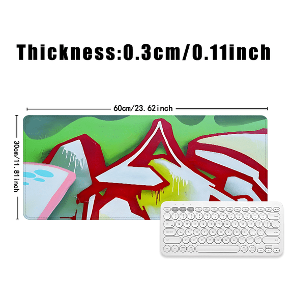 Graffiti Art Mouse Pad 31.5 x 11.82 Inches Rubber Desk Mat with Bold Red and Green Design for Office and Gaming