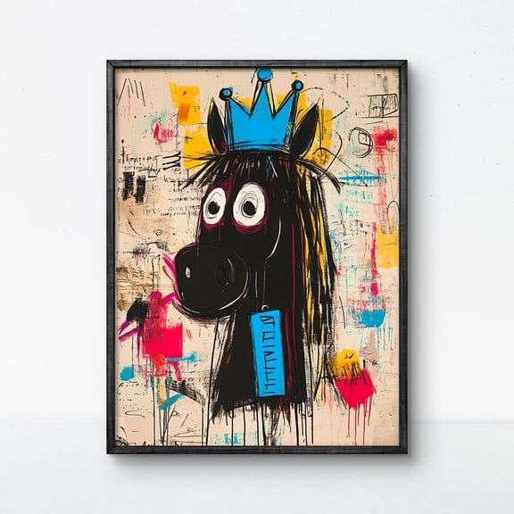 Graffiti Art Poster Crowned Horse Bold Royalty Wall Decor Playful Urban Style Print For Home & Office , Poster Only