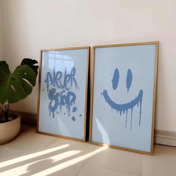 Graffiti Art Prints Set Smile Face Never Stop Home Decor Office Wall Art Set 2