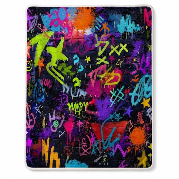 Graffiti Art Sherpa Blanket, Multicolor Polyester Fleece Throw