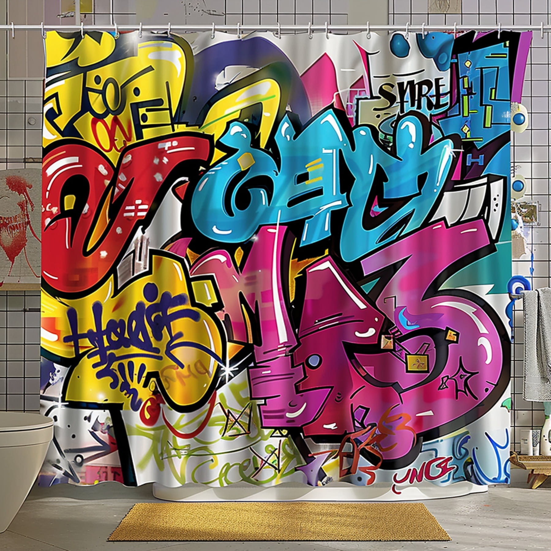 Graffiti Art Shower Curtain Vibrant Urban Culture Design with Bold ...