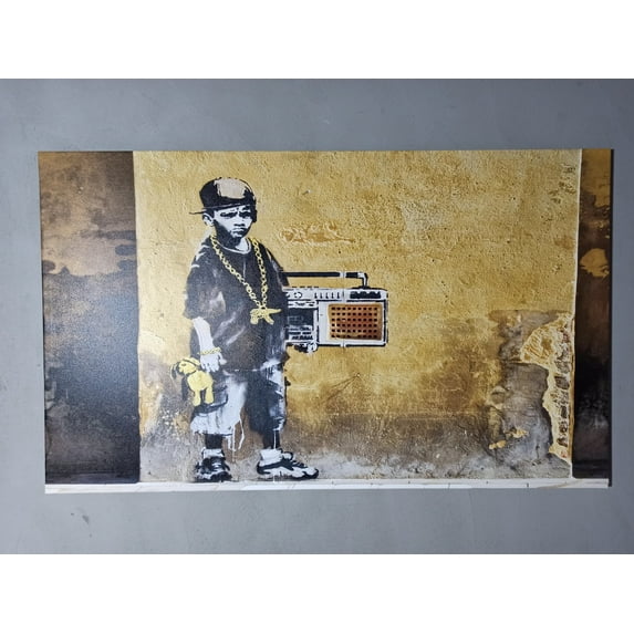 Graffiti Art, Street Canvas, Painting Poster, Banksy Music Wall Decor, Hip Hop Graffiti Artwork, Hip Hop Banksy Poster, Canvas Wall Decor - 3P-Gold Framed