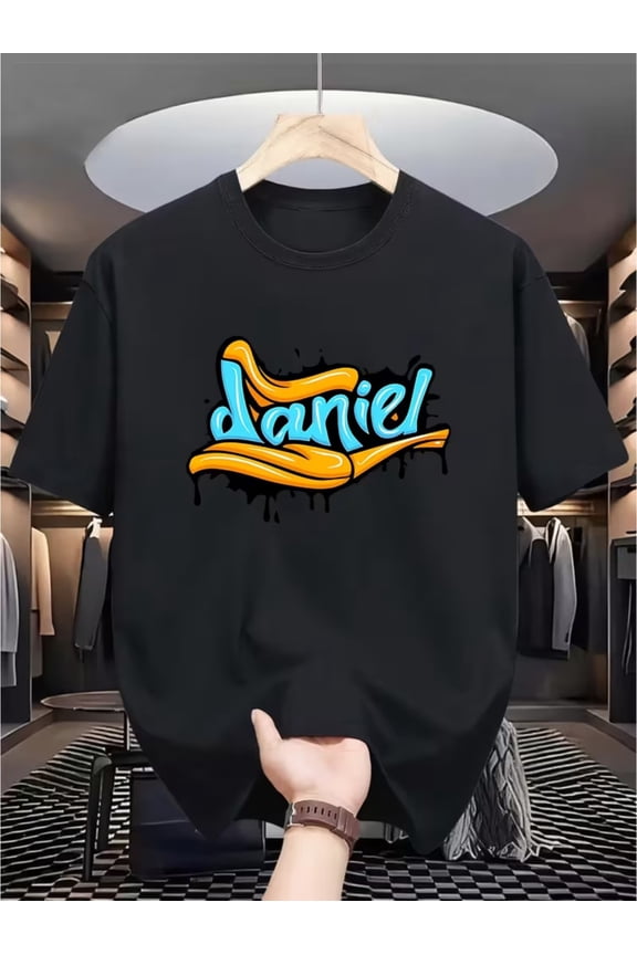 Graffiti Art "daniel" Tag T-Shirt - Style Hot Transfer Print Round Neck Summer Casual Tee with Graffiti Daniel Character Design - Machine Washable Urban Fashion Top