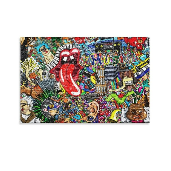 Graffiti Artwork Music Theme Canvas Art Poster And Wall Art Picture Print Modern Family Bedroom Decor Posters,Unframe-style,16x24inch(40x60cm)