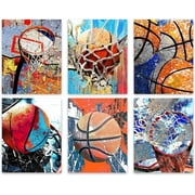 QTH Graffiti Basketball Wall Art - 8x10 Painting Canvas Art Prints, Set of 6
