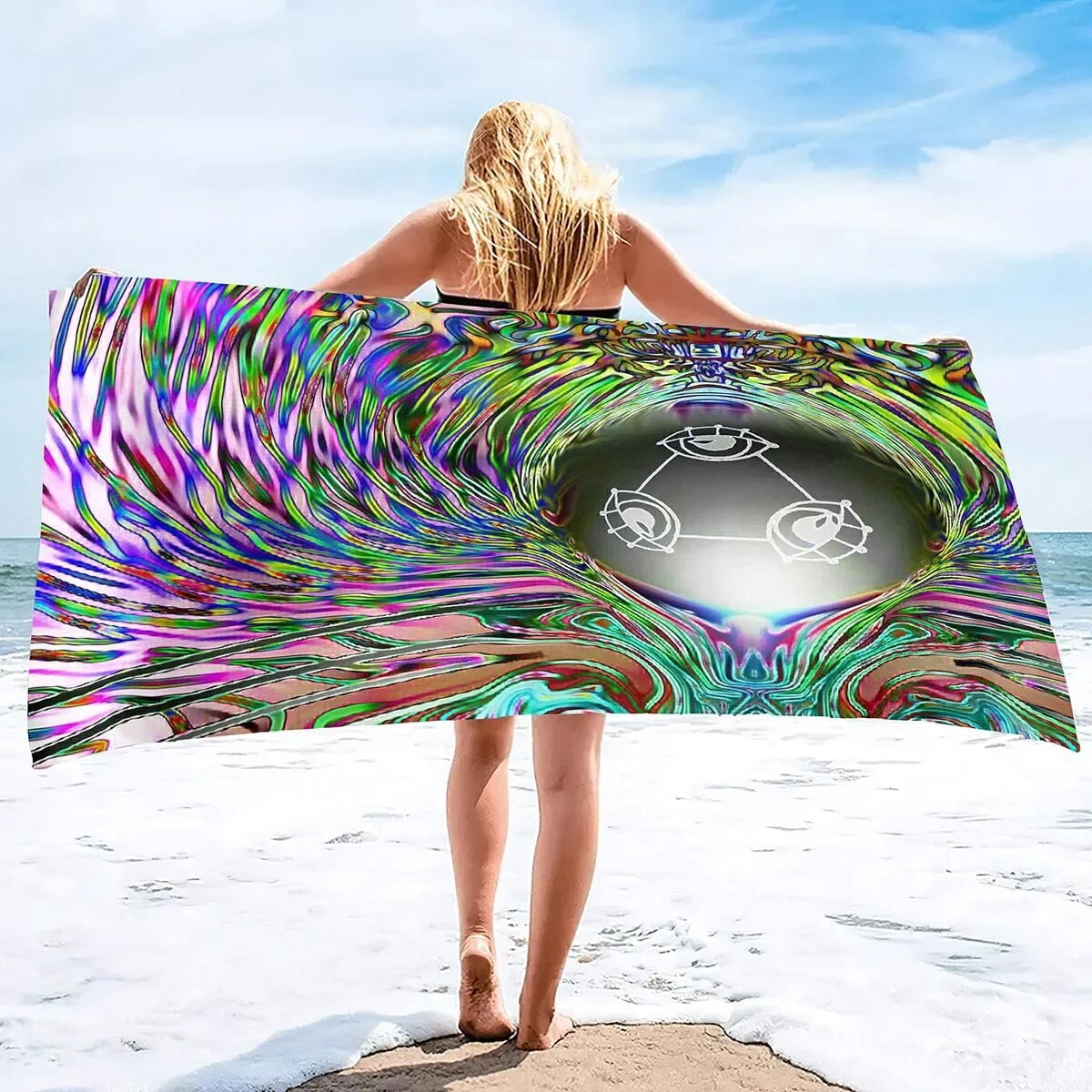 Oversized Round Beach Towel - 60 Inch Light Purple Marble Microfiber, Sand Free & Water Absorbent