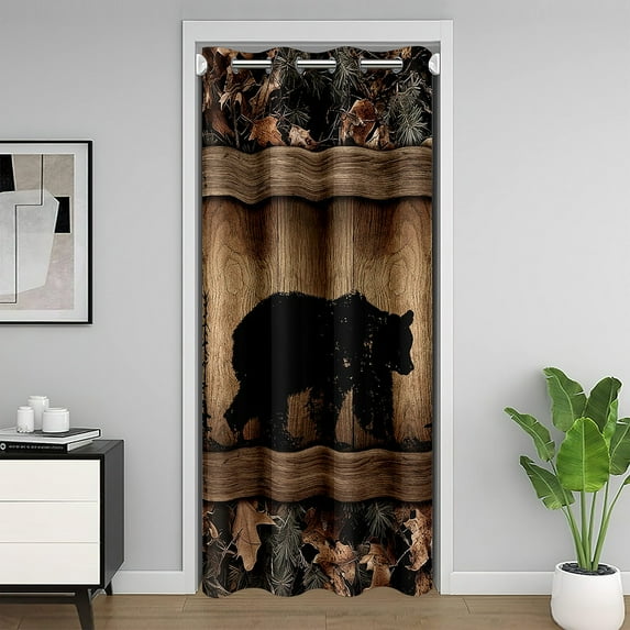 Graffiti Bear Door Curtain for Doorway Privacy,Farmhouse Life Blackout Curtain 42"W X 84"L for Bedroom,Cabin and Hunting Door Drape,Wooden Plank Camouflage Room Divider Curtain