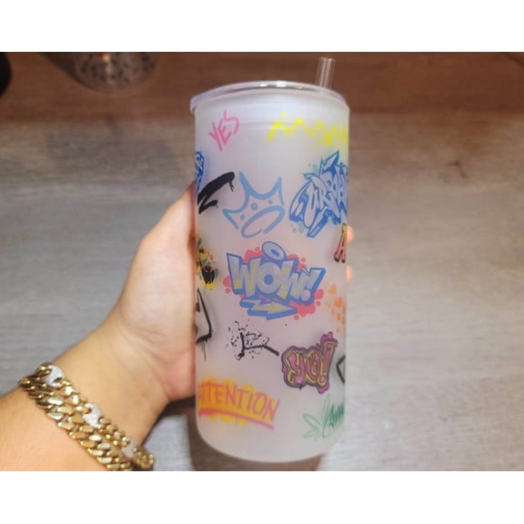 Graffiti Beer Can Glass | Boho Graffiti Coffee Glass | 20 oz