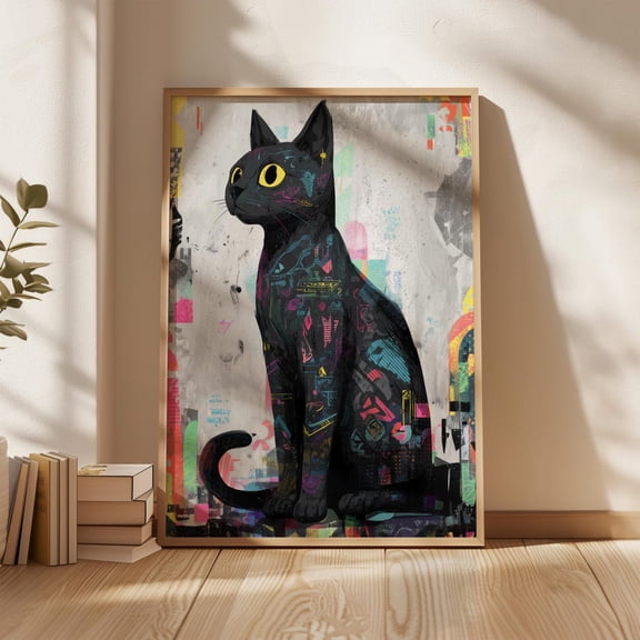 Graffiti Black Cat Urban Street Pop Wall Art Home Decor Unframed Paper Print
