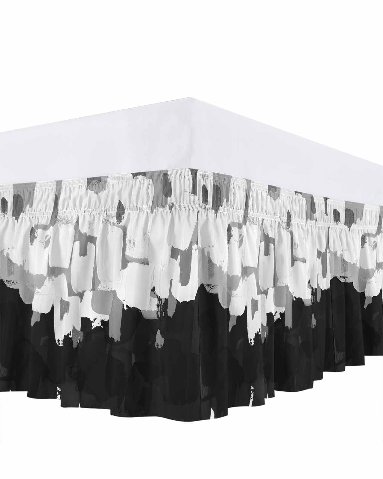 Graffiti Black White Texture Bed Skirt Dappled Paint Art Decoration Bed Skirts King Size 18 Inch Drop, Wrap Around Dust Ruffle&nbsp;Bedskirt with Adjustable Elastic Belt for Queen Size Beds