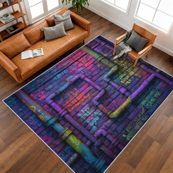 Graffiti Brick Wall Area Rug, Hip Hop Street Art Pattern Carpet, Washable Non Slip Low Pile Soft Thin, Living Room Bedroom Home Decor Mat 2x3ft