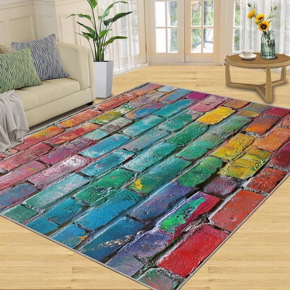 Graffiti Brick Wall Area Rugs, Multicolor Street Art Carpet, Washable Non Slip Low Pile Soft Rug for Living Room Bedroom Dining Room Home Office Decor Mat 2x3ft