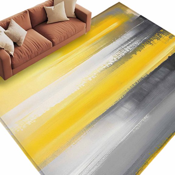 Graffiti Brush Area&nbsp;Rug 6x9ft Gray Yellow Abstract Non-Slip&nbsp;Washable Square&nbsp;Rugs Soft Felt Indoor Floor Mat for Bedroom Kitchen Living Room Bathroom
