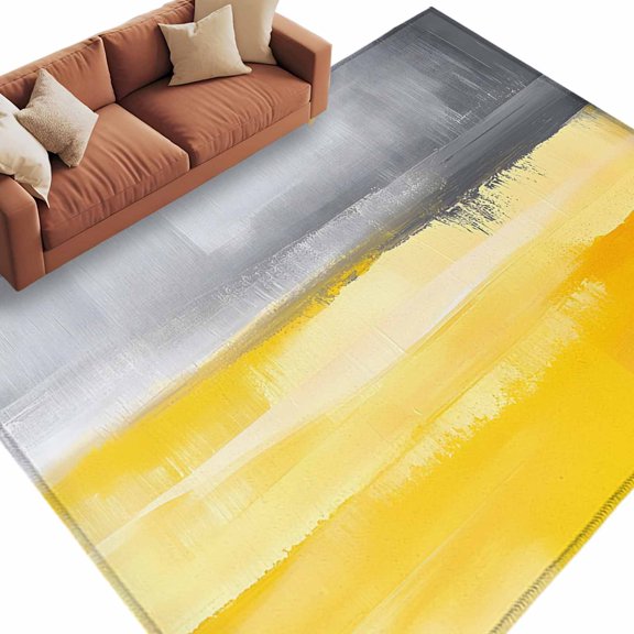 Graffiti Brush Area&nbsp;Rug 6x9ft Yellow Gray Abstract Non-Slip&nbsp;Washable Square&nbsp;Rugs Soft Felt Indoor Floor Mat for Bedroom Kitchen Living Room Bathroom