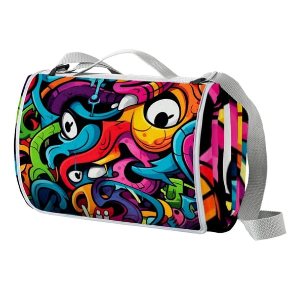 Graffiti Canvas Beach Blanket - Large Picnic Mat for Outdoor Activities, Sand Proof, Portable and Durable for Beaches, Camping, and Picnics - 200x150cm