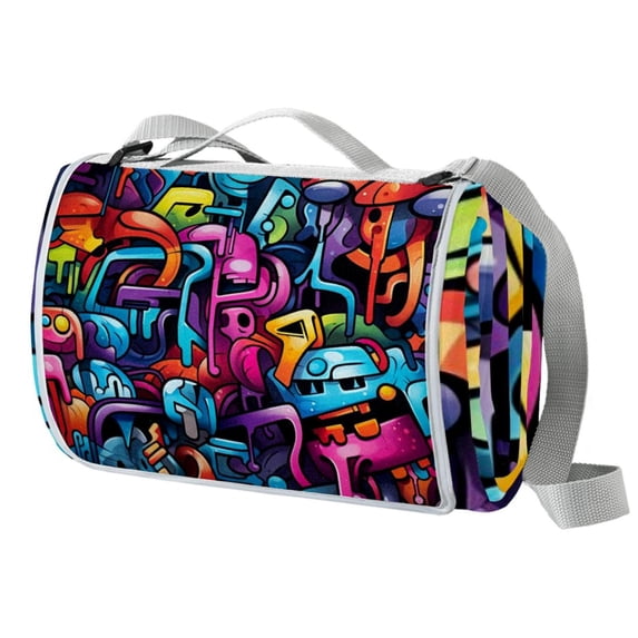 Graffiti Canvas Outdoor Picnic Mat - Waterproof and Durable Blanket for Camping, Hiking, Beach - Large Size, Portable and Easy to Clean - Ideal for Outdoor Activities and Travel
