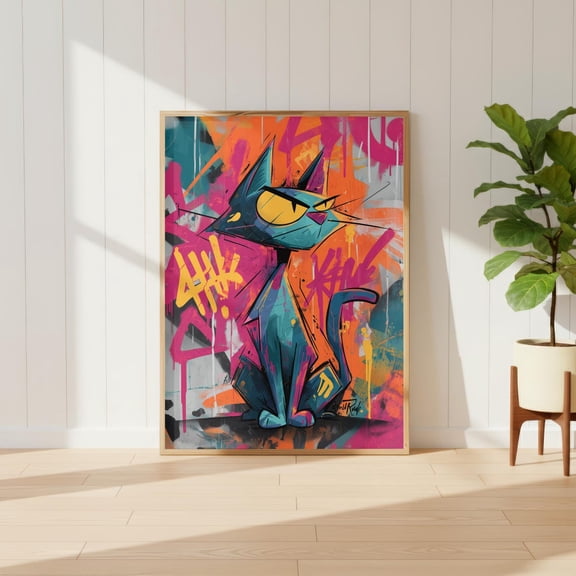 Graffiti Cat Colorful Urban Feline Wall Decor Unframed Paper Print