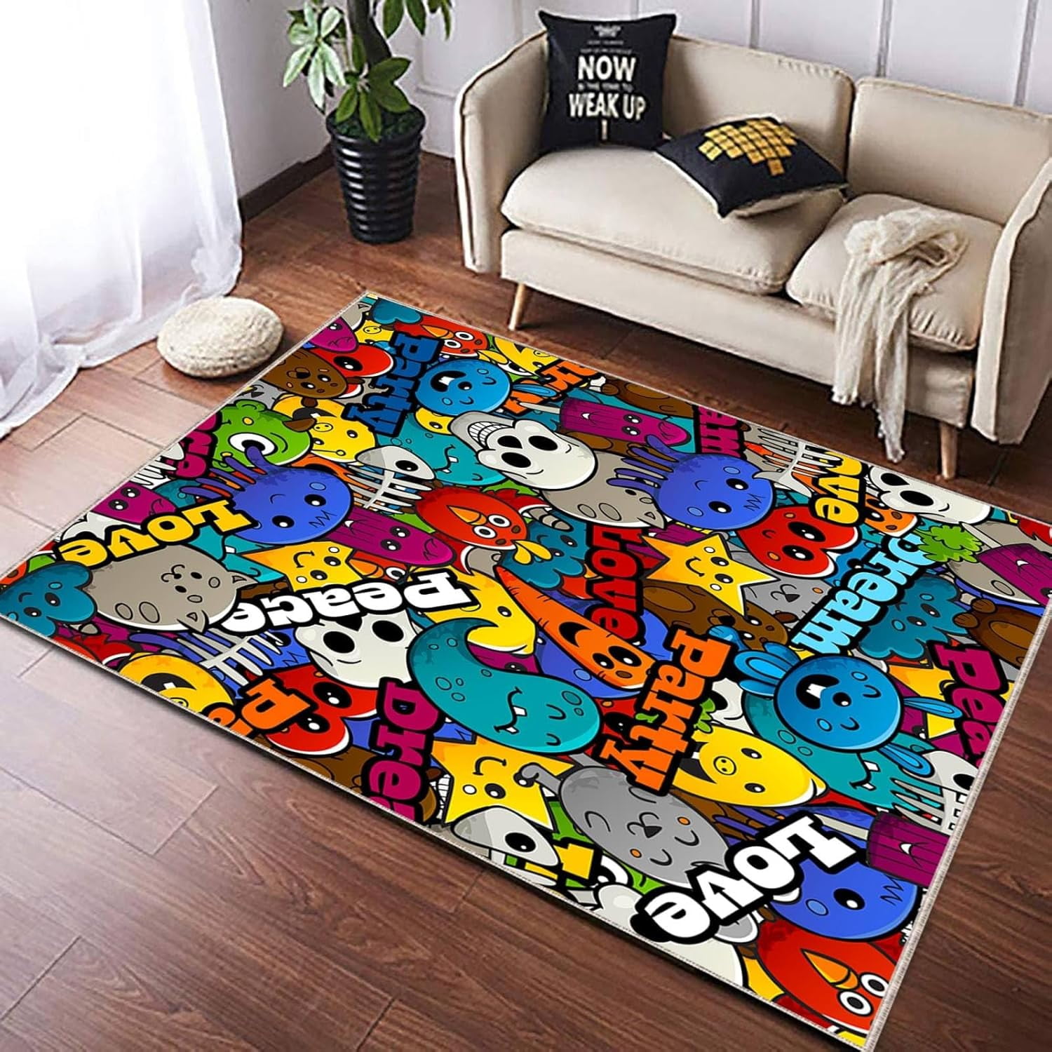 Graffiti Characters Kids Rugs, Dream Party Love Rug, Non-Slip and Stain ...