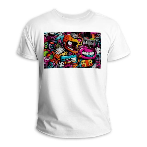 Graffiti Classic White 100% Cotton T-Shirt for Men - Breathable & Comfortable Casual Tee in Various Sizes and Colors - for Everyday Wear and Layering - Lightweight and Durable Fabric