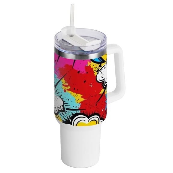 Graffiti Clouds 40 oz Tumbler with Handle InsulatedTravel MugLid Straw Leak Proof Steel Vacuum Water Bottles Glasses Fits in Car Cup Holder