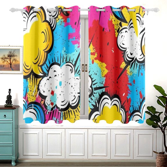 Graffiti Clouds 5455 Inch Black Out Curtains 2 Packs Aesthetic for Bedroom Living Room Sliding Glass Doors Kitchen Windows