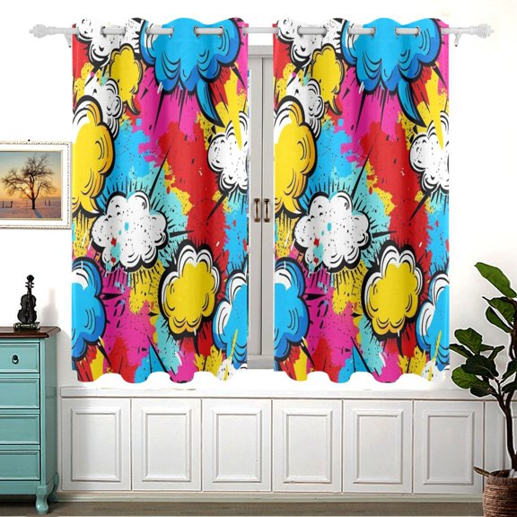 Graffiti Clouds Black Out Curtains Aesthetic for Bedroom Living Room Sliding Glass Doors Kitchen Windows 2 panels set