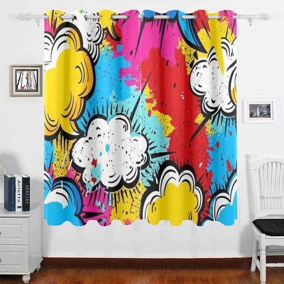 Graffiti Clouds Curtains Black Out 63 Inch Length Curtains for Sliding Glass Doors Bedroom Living Room 2 Panels Set