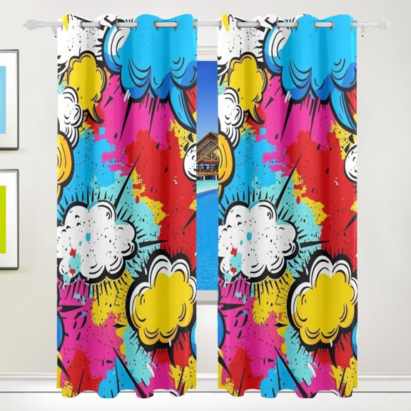 Graffiti Clouds Curtains Black Out 72 Inch Length Curtains for Sliding Glass Doors Bedroom Living Room 2 Pack