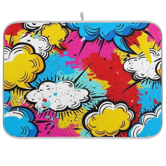 Graffiti Clouds Dish Drying Mat Dish Drainer Rack Mats Water Absorbent Non-Slip Easy Clean Heat Resistant for Kitchen Counter