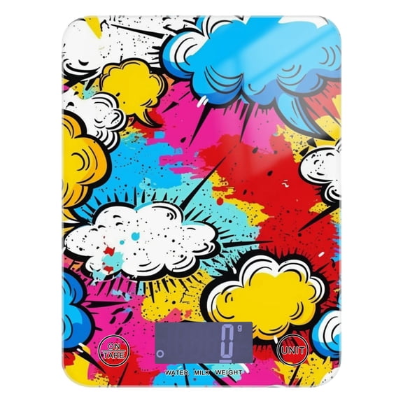 Graffiti Clouds Food Scale Digital Kitchen Scale Waterproof Tempered Glass Tare Function 11 lb for Baking Cooking Meal Prep