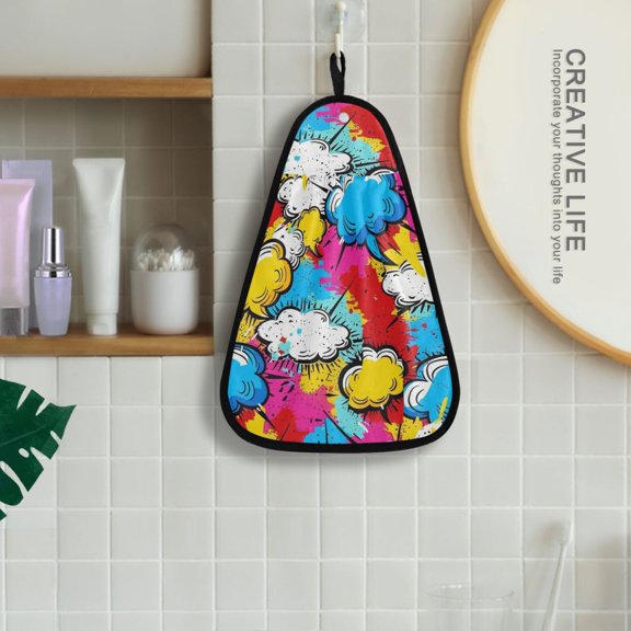 Graffiti Clouds Hanging Towel Kitchen Hand Towel Bathroom Absorbent Towel Machine Washable Quick Dry Dishcloths