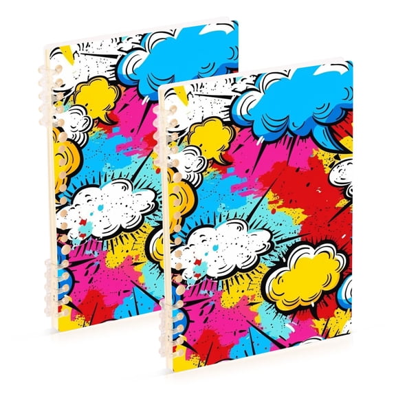 Graffiti Clouds Ring Binder Notebook Journey Note Diary College Ruled Spiral Notebook Study Loose Leaf Paper A5 60 Pages