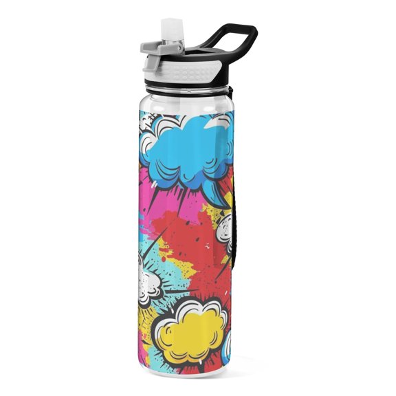 Graffiti Clouds Sports Water Bottle Portable Travel Mug 32oz BPA Free Leak Proof Straw Transparent Tritan for Gym Yoga Cycling Camping