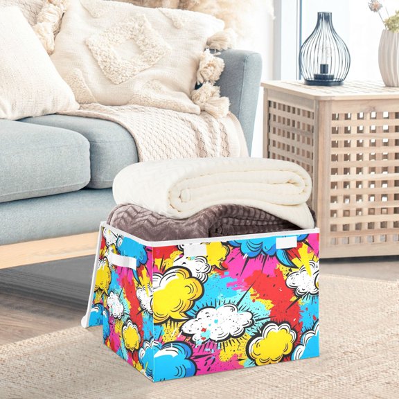 Graffiti Clouds Storage Basket Foldable Laundry Basket Shelf Kids Toy Storage Container Organizer with Handles