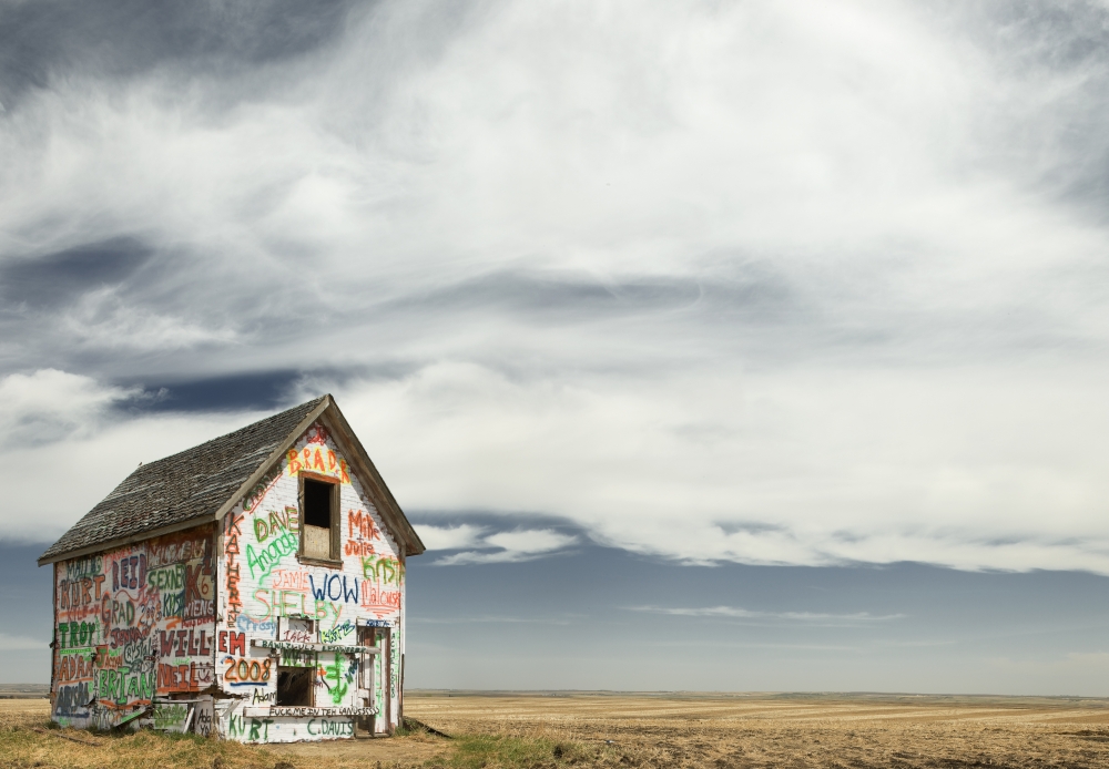 Graffiti Covered Abandoned Shed Near Linden Alberta Canvas Art - Darwin Wiggett Design Pics (17 x 11)