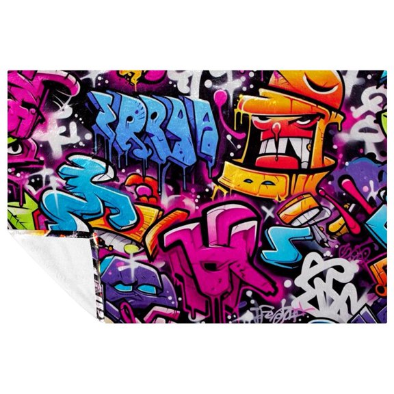 Graffiti Custom Microfiber Throw Blanket - Soft and Warm Printed Fluffy Blanket for Sofa, Bed, Couch, Office, and Camping