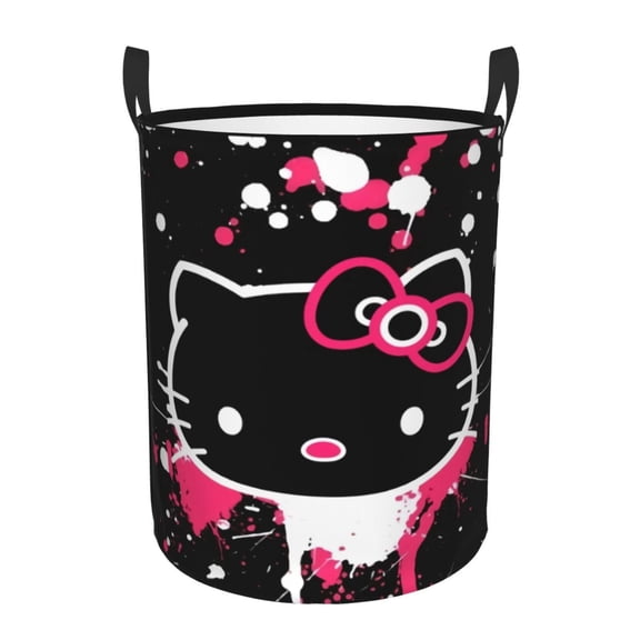 Graffiti Cute White Outline Character Print Collapsible Laundry Hamper, 2 Sizes Waterproof Storage Basket with Carry Handles for Clothes Toys