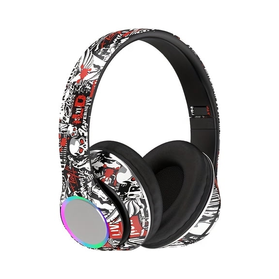 Graffiti Designed Headphones - Foldable Hi-Fi Stereo Headphones with Soft Ear Cushions, Wireless Connectivity, Volume Control, Type-C, Compatible with Phones/Computers, Not, Made of Plastic