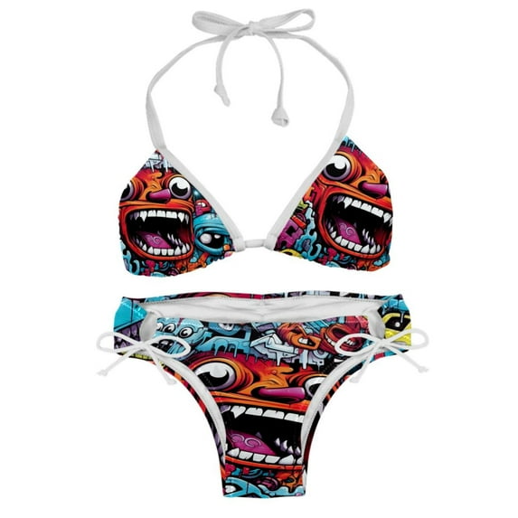 Graffiti Detachable Sponge Adjustable Strap Bikini Set Two-Pack Bikinis,Swimsuits,Beachwear