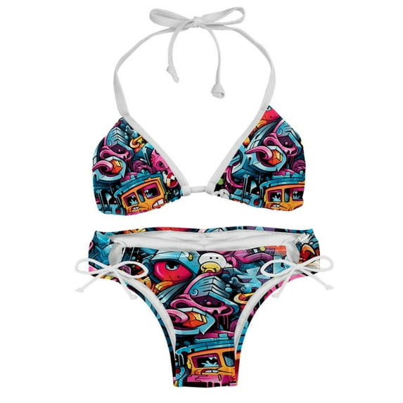 Graffiti Detachable Sponge Adjustable Strap Bikini Set, Two-Pack Swim Suits for Versatile Swim Wear Looks