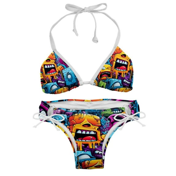 Graffiti Detachable Sponge Adjustable Strap Bikini Set Two-Pack - Versatile Swim Suit for All Scenes