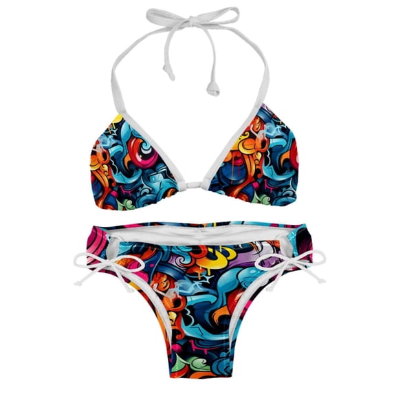 Graffiti Detachable Sponge Adjustable Strap Bikini Set - Two-Pack - Versatile Swimwear for All Occasions!