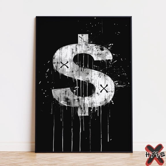 Graffiti Dollar Sign Abstract Money Wall Art, Unframed Paper Poster 24x36in