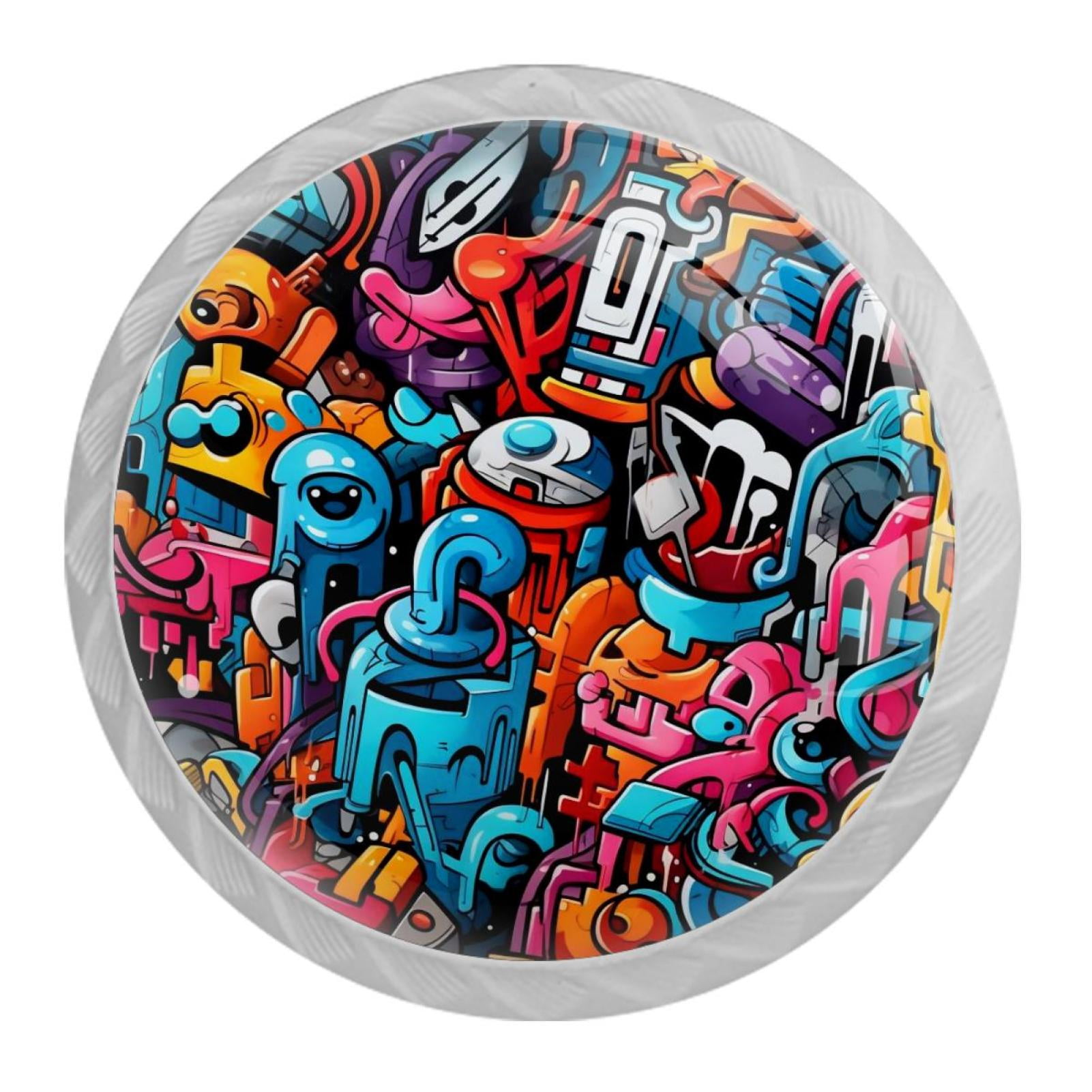 Graffiti Drawer Pulls Set of 4, White Crystal Glass Knobs with Screws