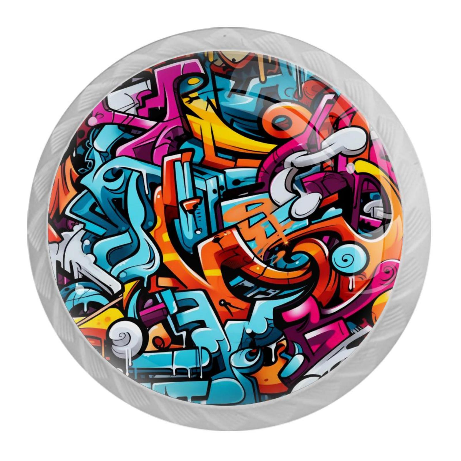 Graffiti Drawer Pulls Set of 4, White Crystal Glass Knobs with Screws