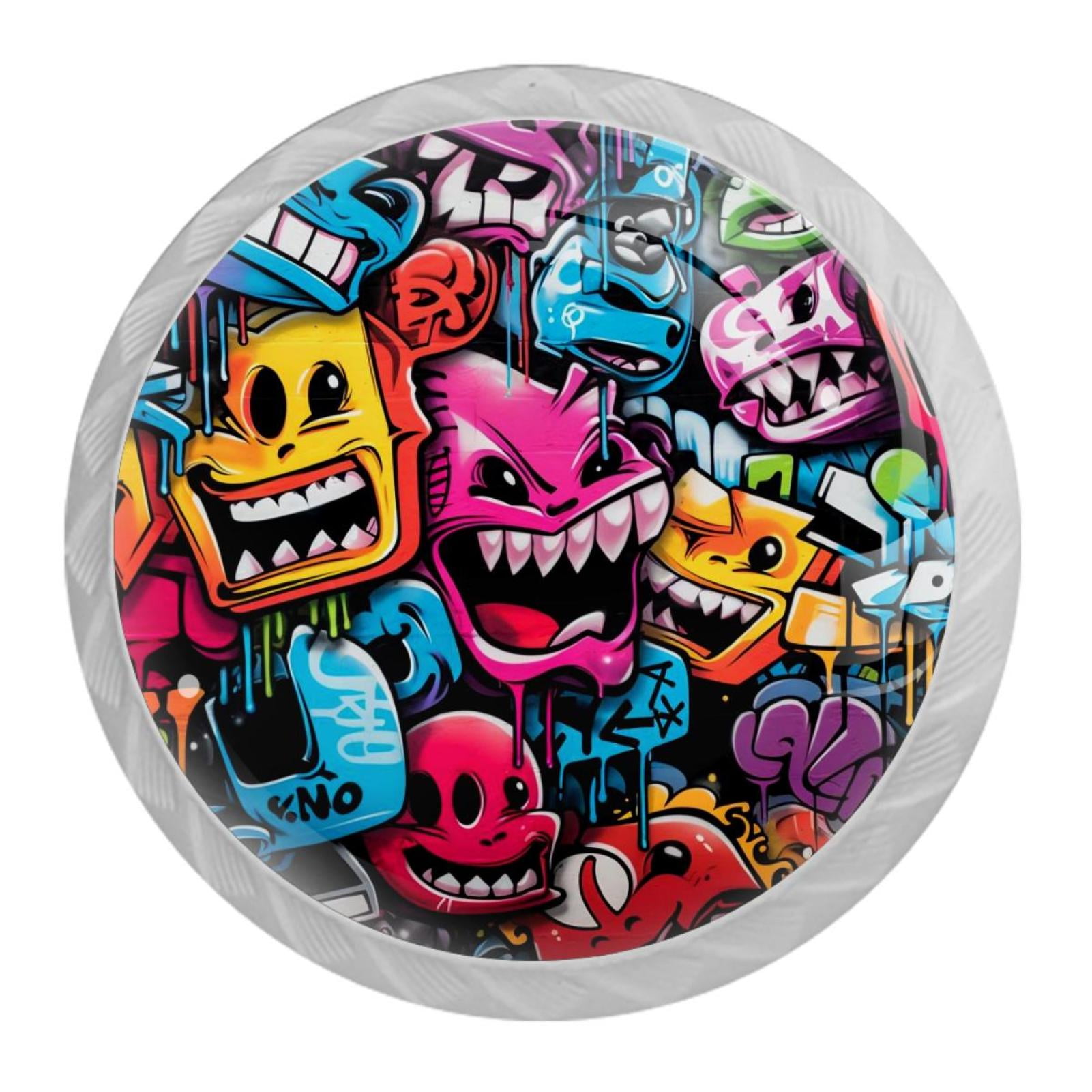 Graffiti Drawer Pulls Set of 4, White Crystal Glass Knobs with Screws