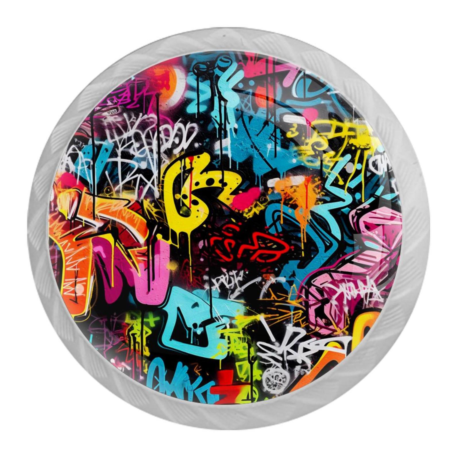 Graffiti Drawer Pulls Set of 4, White Crystal Glass Knobs with Screws